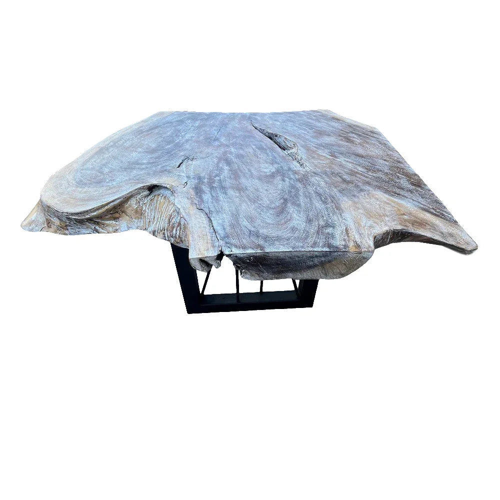 Thai Wooden Coffee Table On Metal Base - Berbere Imports