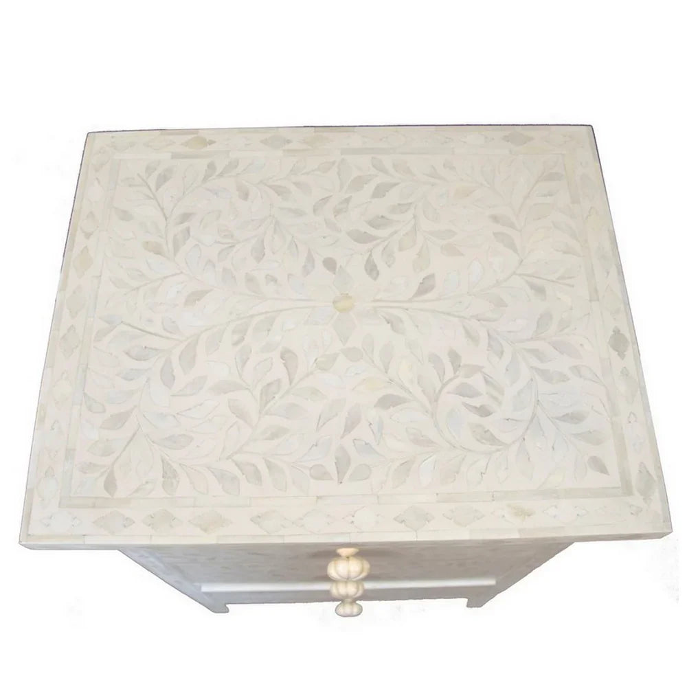White 3-Drawer Bone Inlay Side Table - Berbere Imports