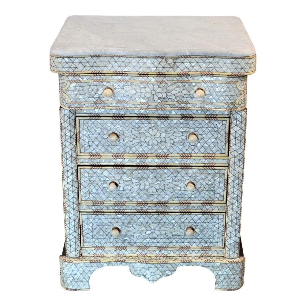 Syrian Mother Of Pearl 4-Drawer Night Stand - Berbere Imports