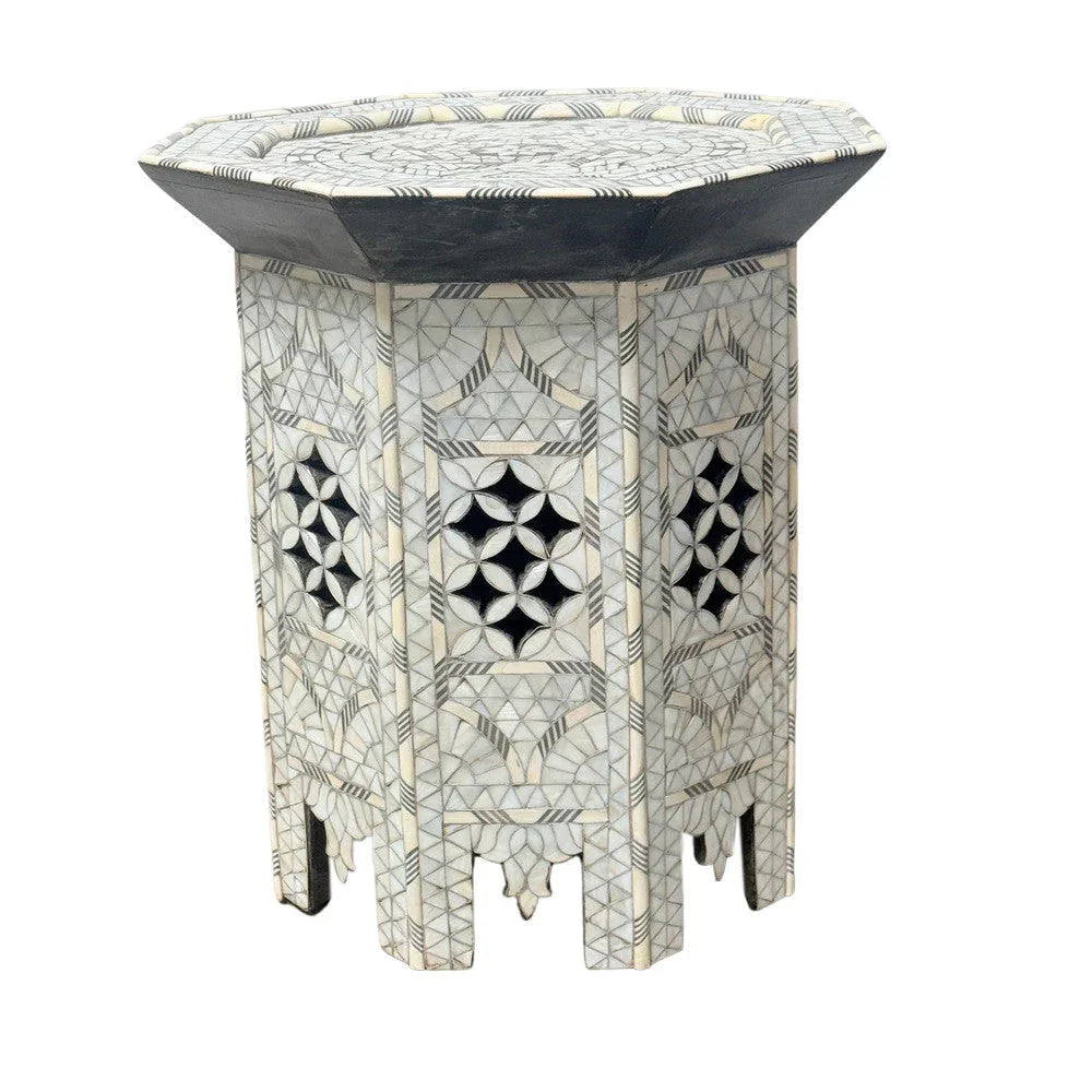 Bone And Mother Of Pearl Side Table - Berbere Imports