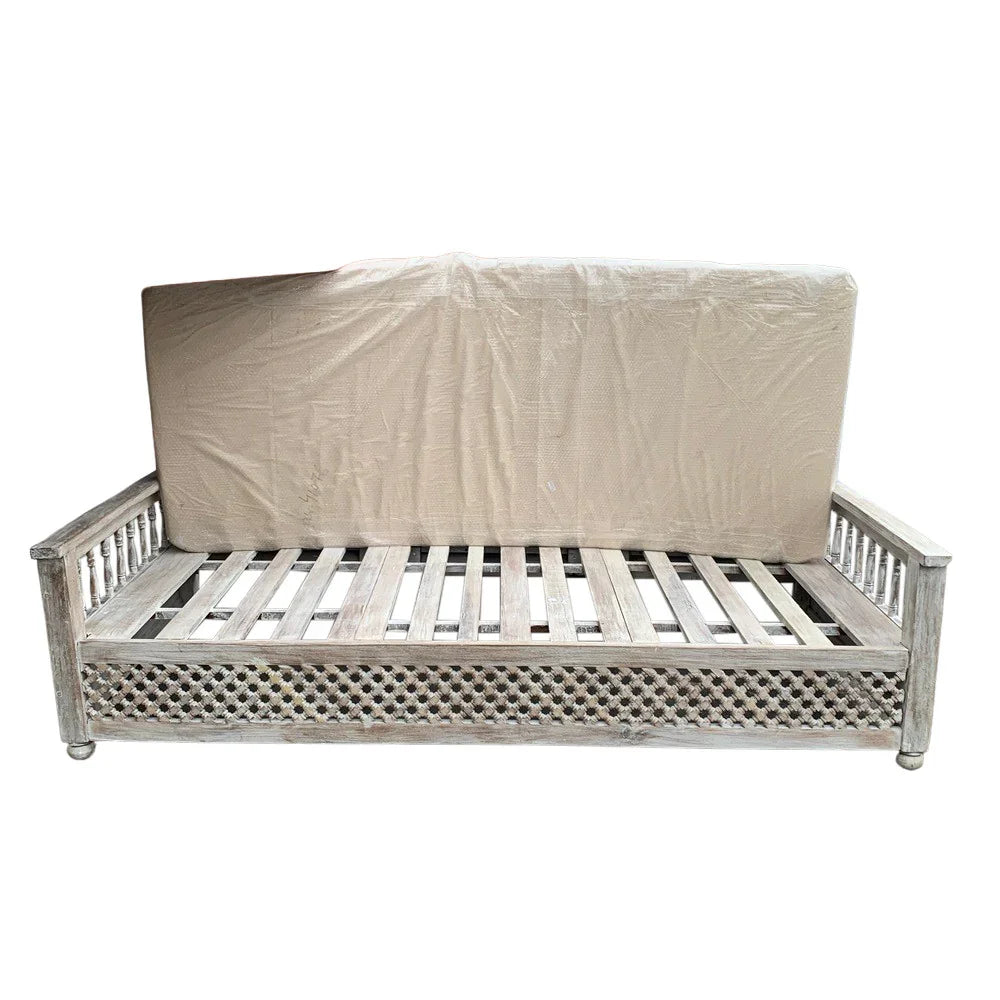 Indian Wooden Mousharabi Bench - Whitewashed, 41" H, view 2 of 6