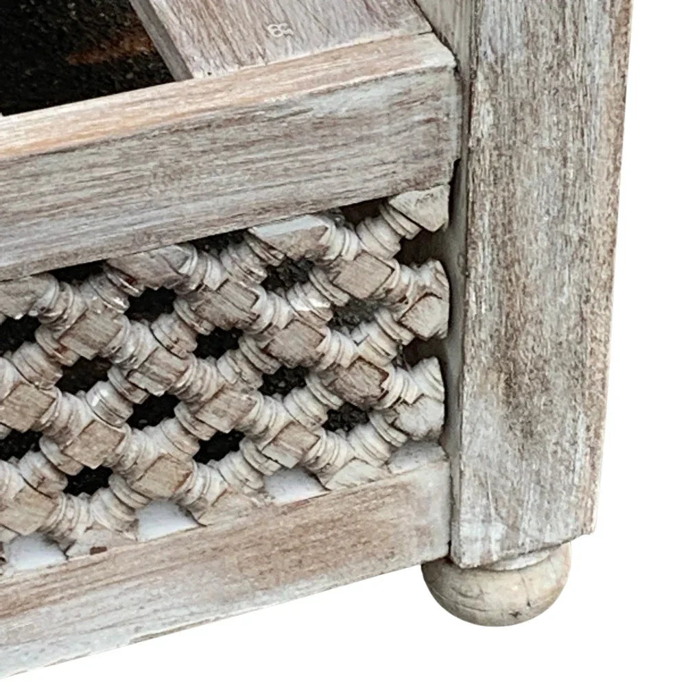 Indian Wooden Mousharabi Bench - Whitewashed, 41" H, view 3 of 6