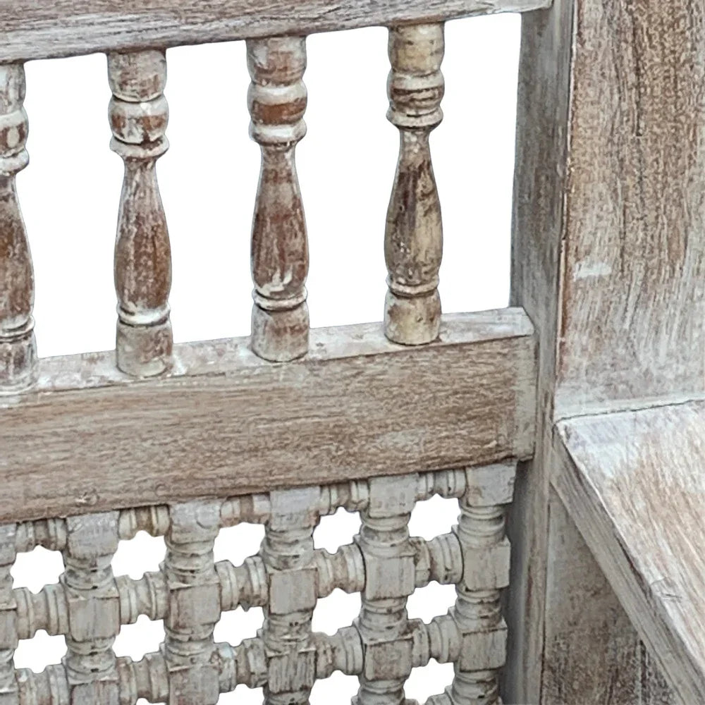 Indian Wooden Mousharabi Bench - Whitewashed, 41" H, view 4 of 6