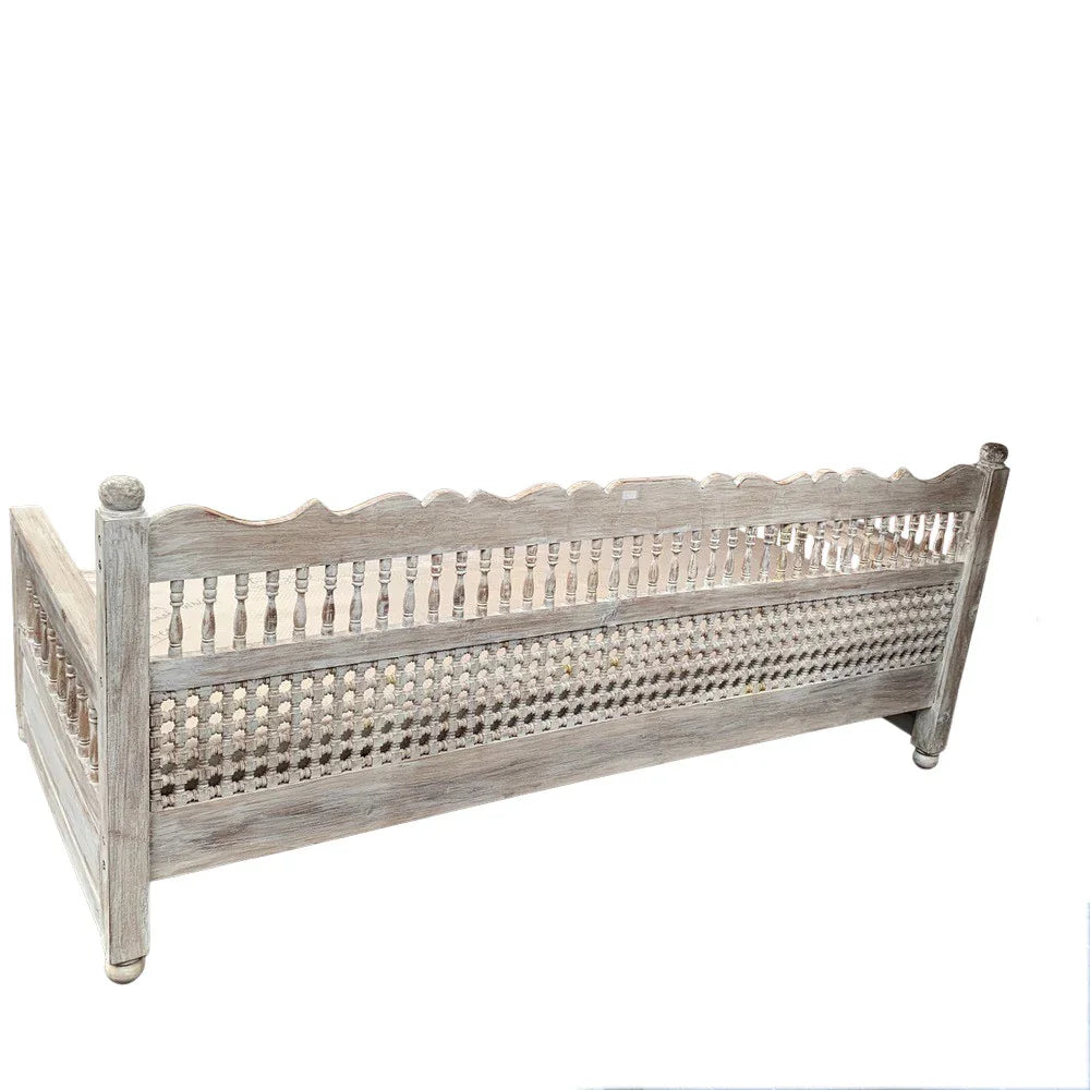Indian Wooden Mousharabi Bench - Whitewashed, 41" H, view 6 of 6