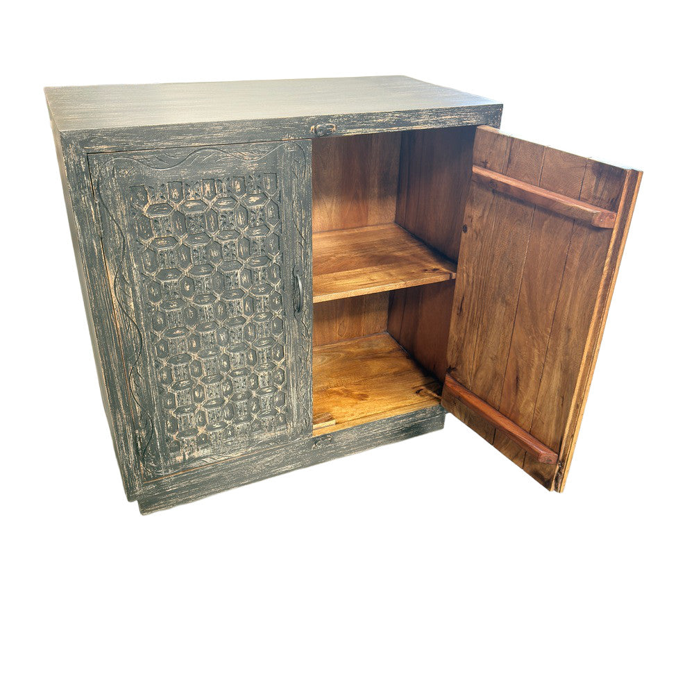 2-Door Wooden Distressed Black Cabinet - Berbere Imports