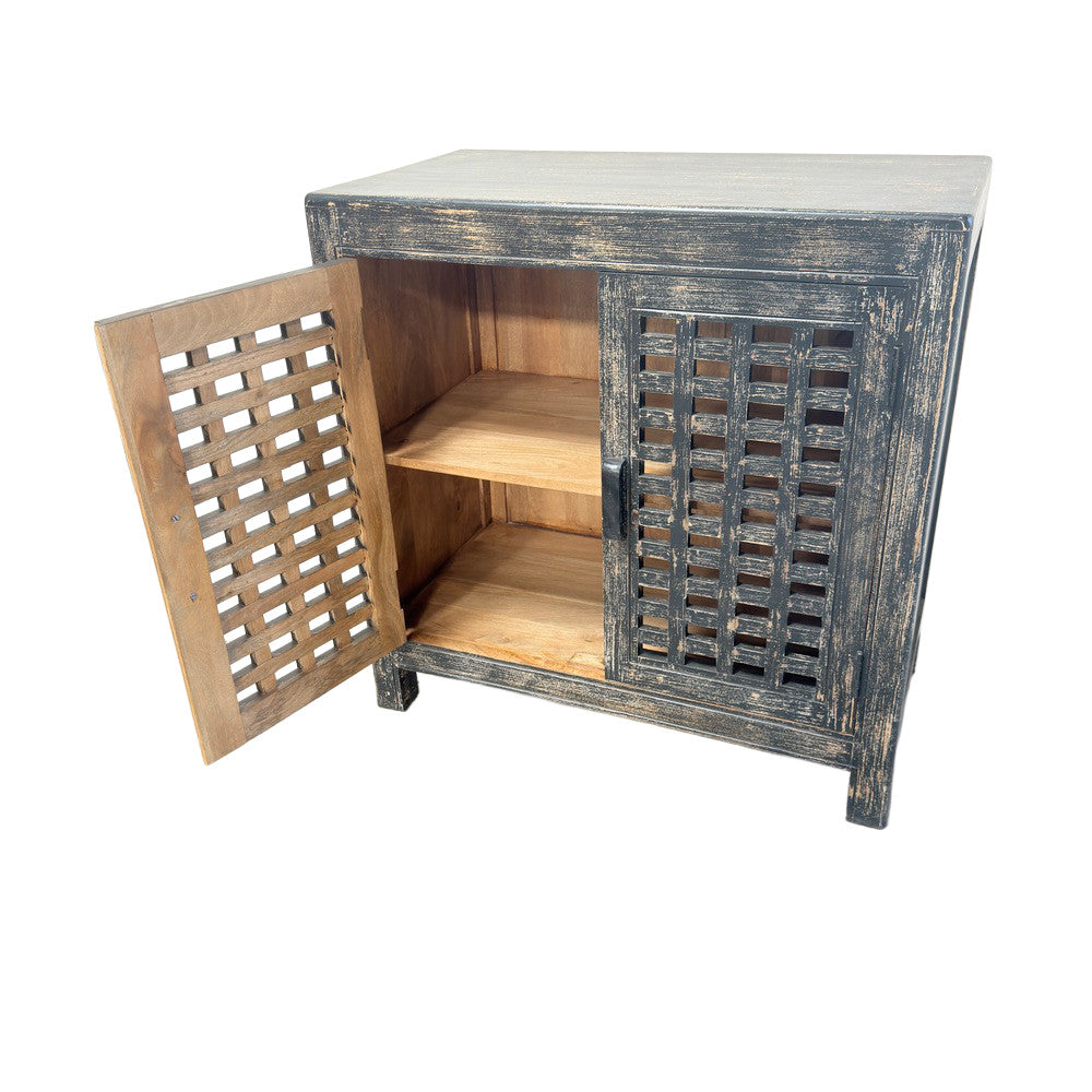2-Door Wooden Distressed Black Cabinet - Berbere Imports