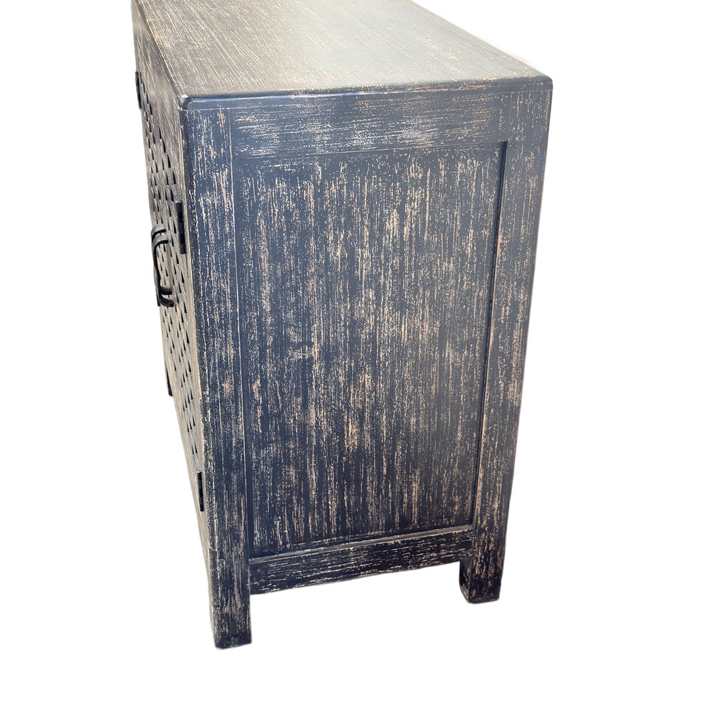 2-Door Wooden Distressed Black Cabinet - Berbere Imports