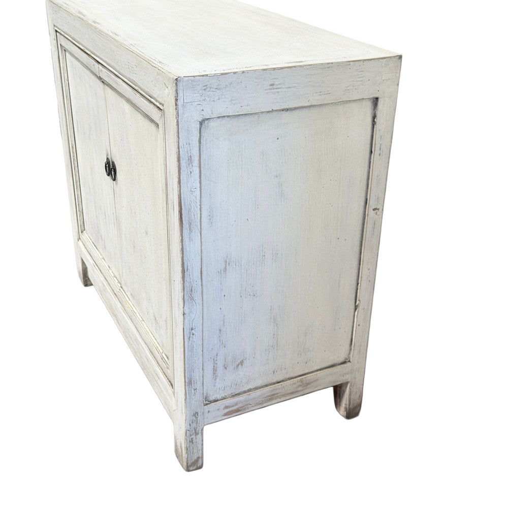 2-Door Wooden Distressed White Cabinet - Berbere Imports