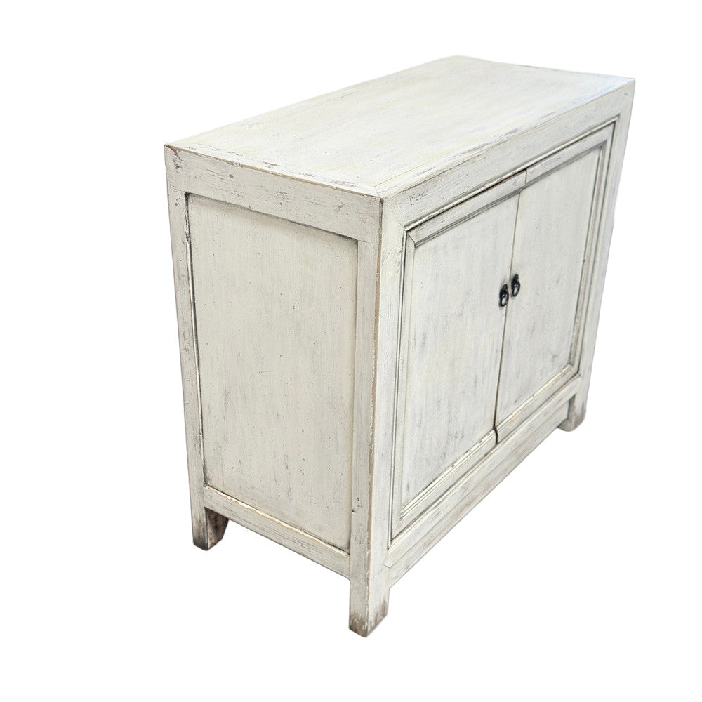 2-Door Wooden Distressed White Cabinet - Berbere Imports