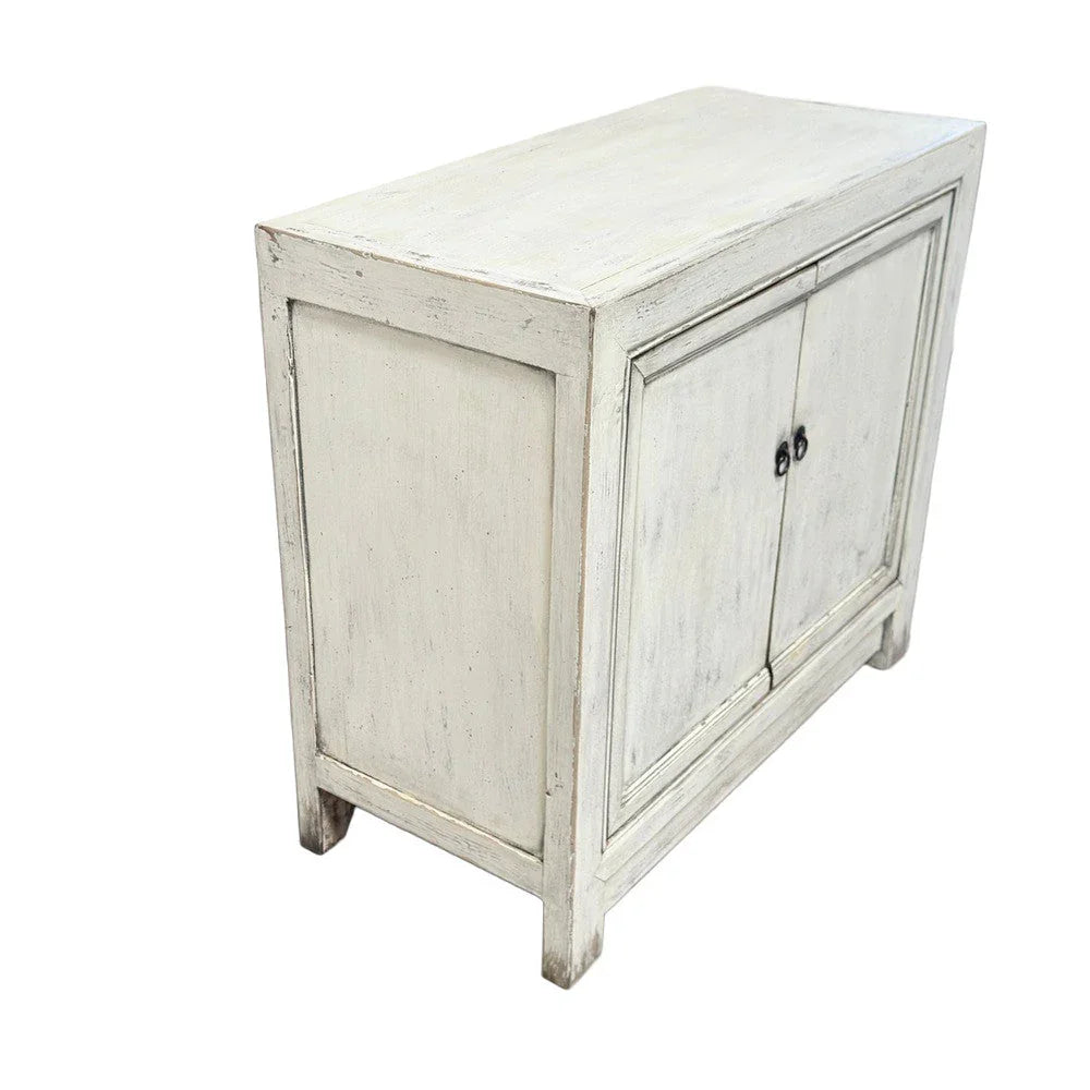 2-Door Wooden Distressed White Cabinet - Berbere Imports