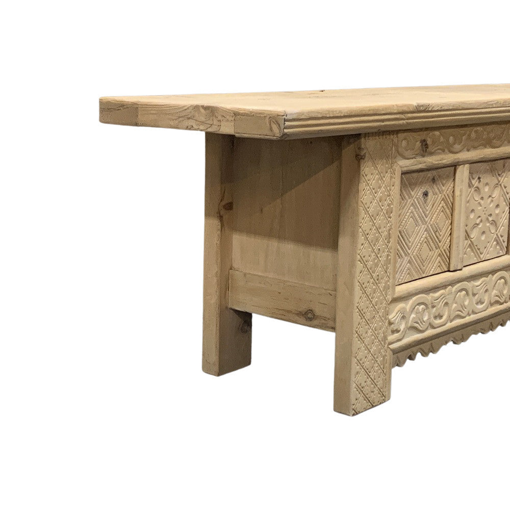 Low Wooden Carved Cabinet - Berbere Imports