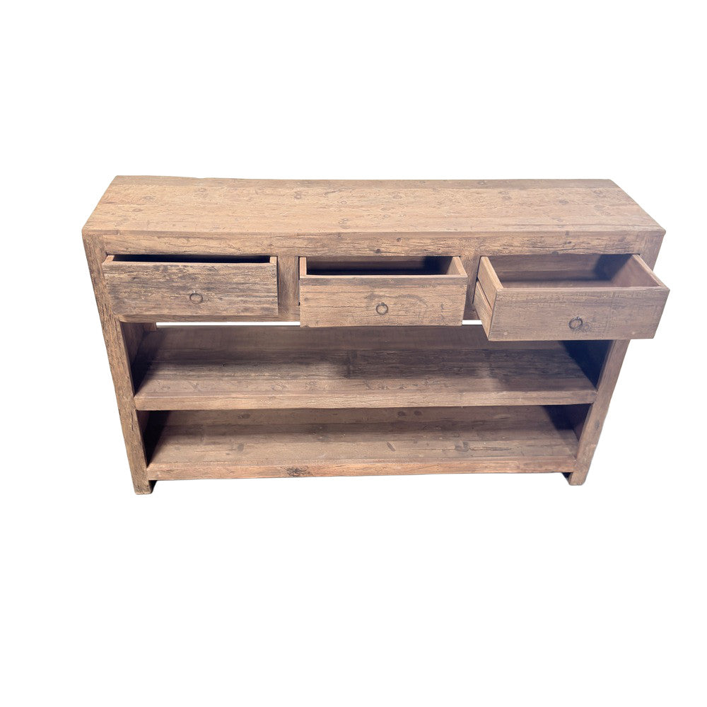 Indian 3-Drawer Wooden Sideboard With Shelves - Berbere Imports