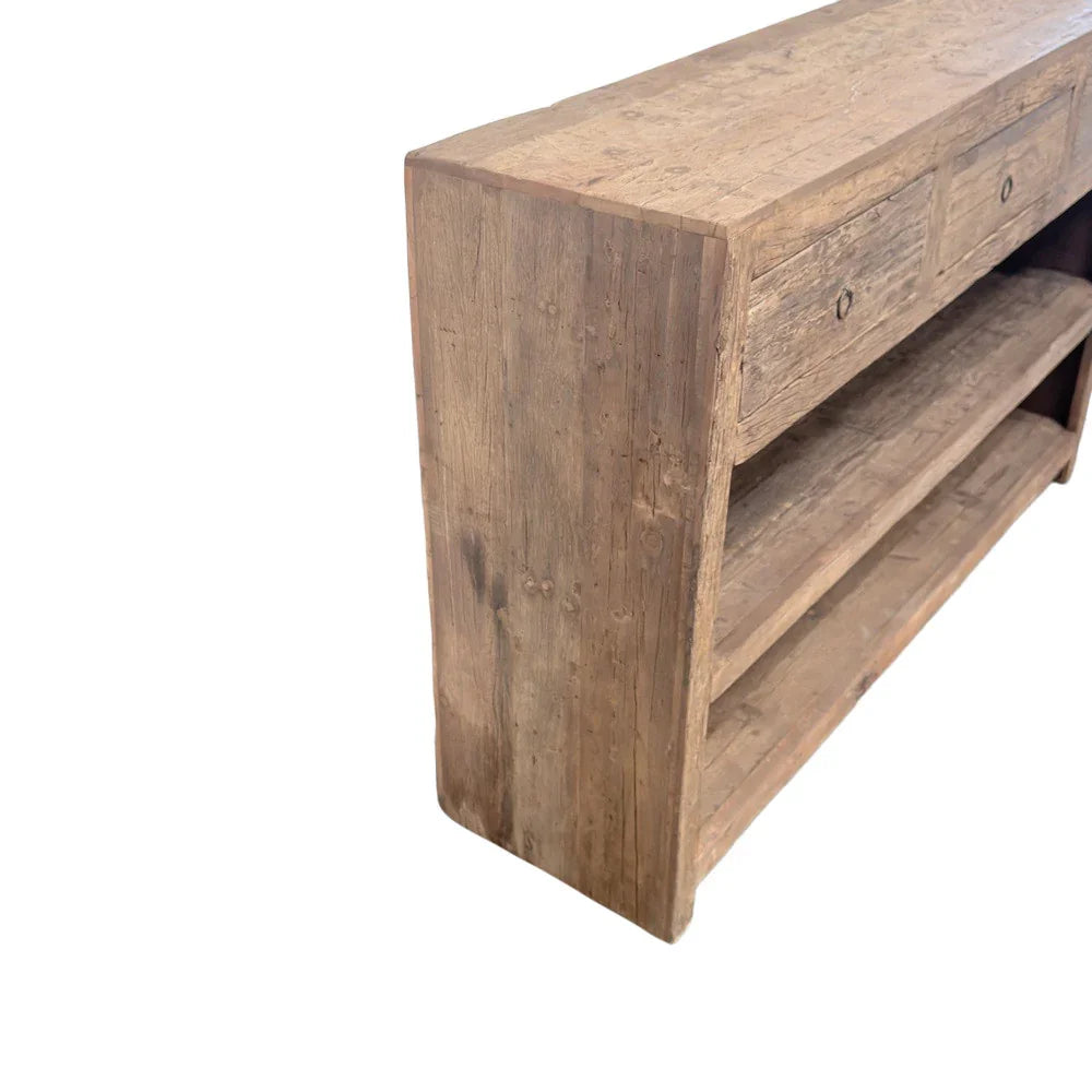 Indian 3-Drawer Wooden Sideboard With Shelves - Berbere Imports