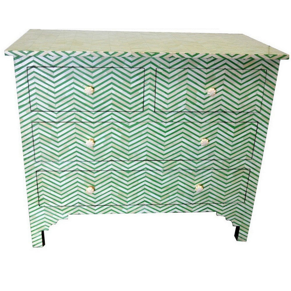 White And Green Bone Inlay 4-Drawer Dresser - Berbere Imports