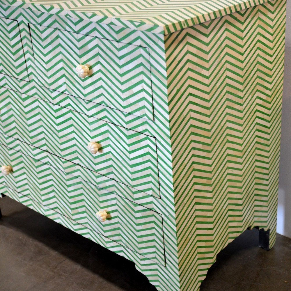 White And Green Bone Inlay 4-Drawer Dresser - Berbere Imports