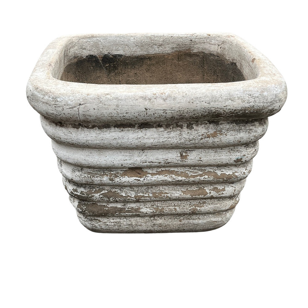 White Square Ribbed Planter - Berbere Imports