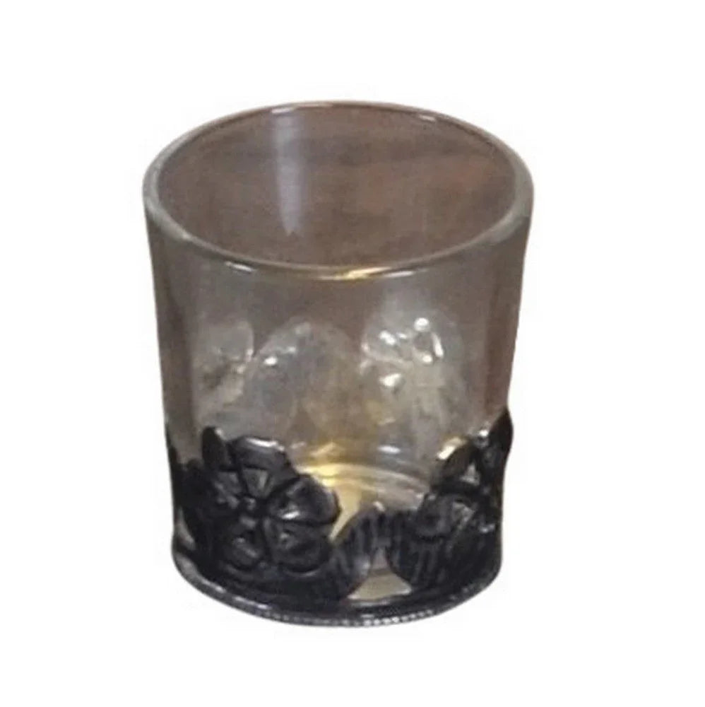 Vintage Moroccan Glass Votive Holder With Metal Design - Berbere Imports