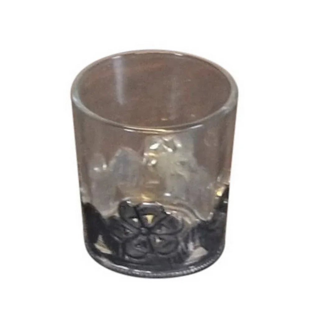 Vintage Moroccan Glass Votive Holder With Metal Design - Berbere Imports