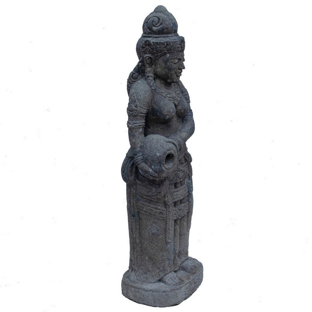 Indonesian Stone Standing Dewi With Jar - Berbere Imports