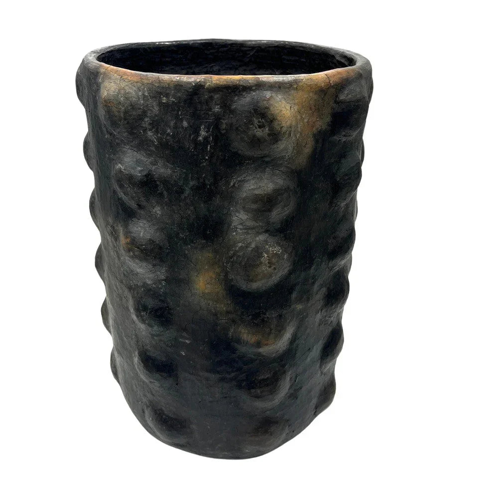 Sejnane Cylindrical Clay Bumpy Vessel - Dark Large - Berbere Imports