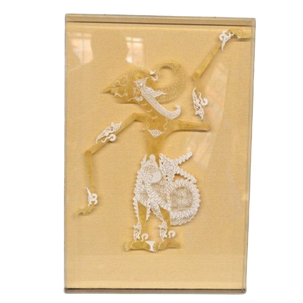 Antique Indonesian Leather Deity (Sadewa) In Custom Lucite Frame - Berbere Imports