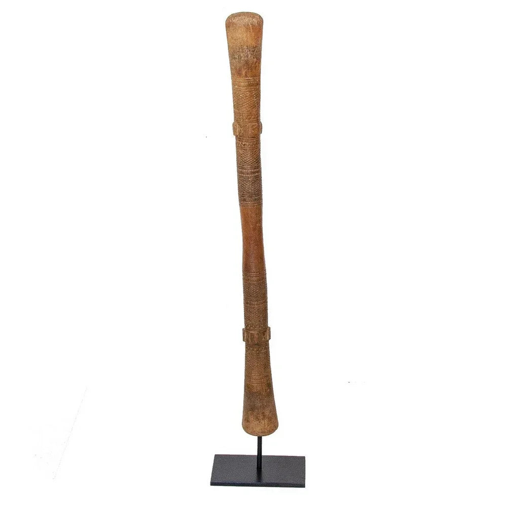 Antique African Hand-Carved Wooden Pestle On Stand - Berbere Imports