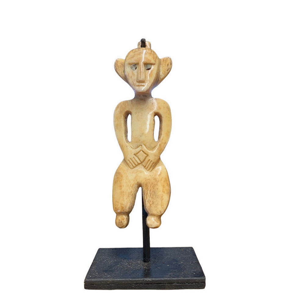 Tiny Carved Bone Primitive Figurine On Stand - Berbere Imports