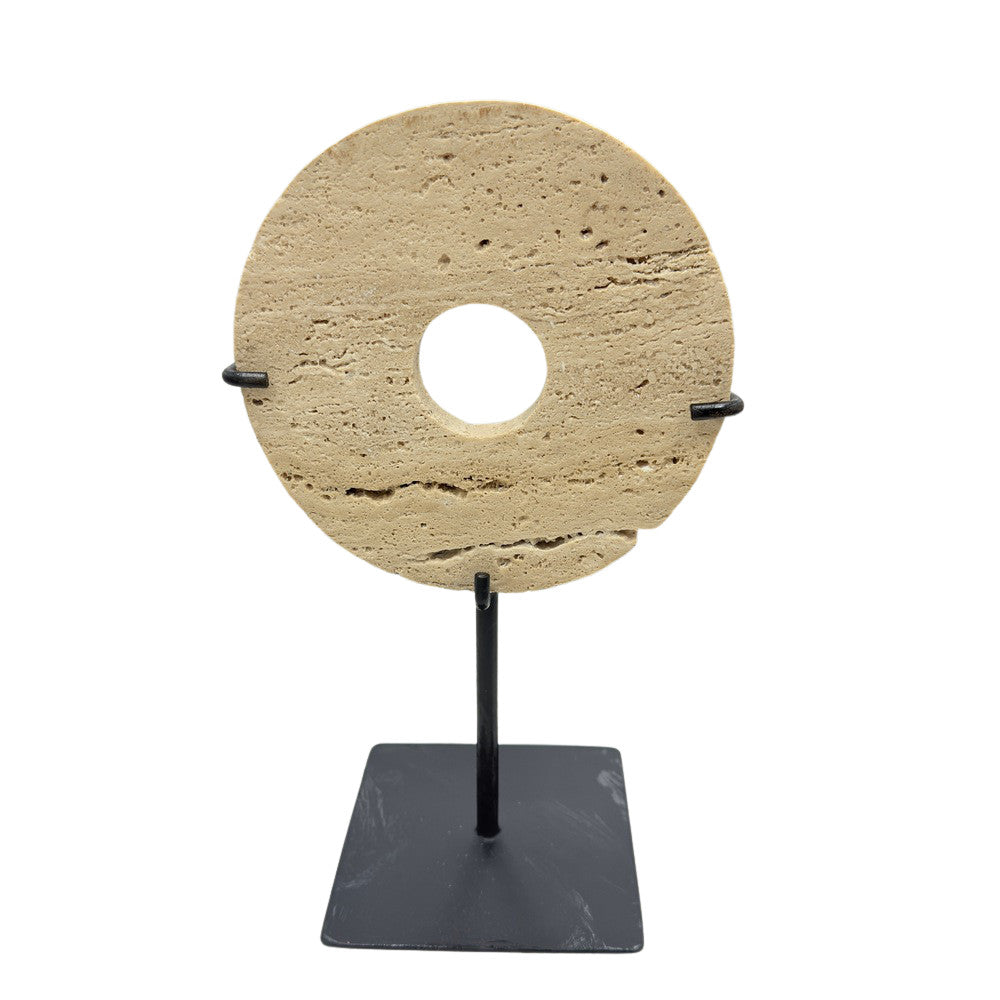 Travertine Disc On Metal Stand - Berbere Imports