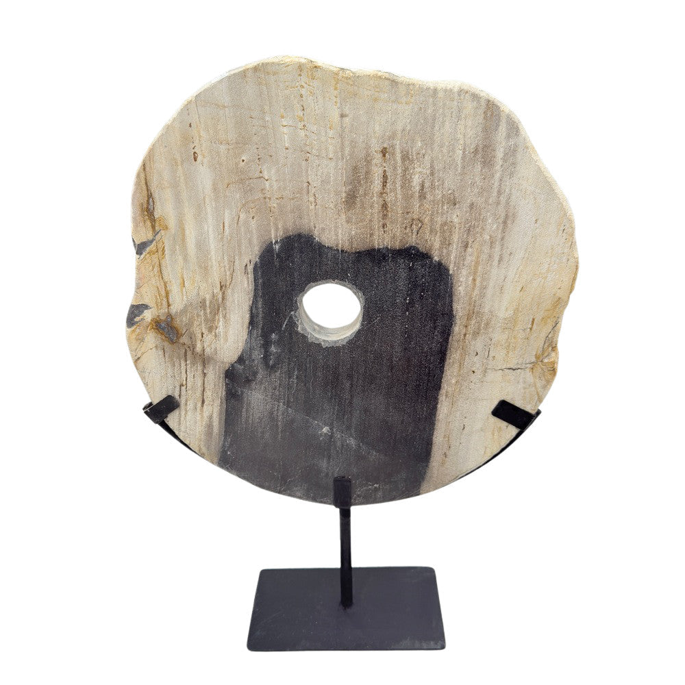 Petrified Wood Disc On Metal Stand - Berbere Imports