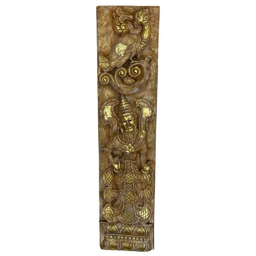 Thai Wooden Carved Panel With Gold Paint - Berbere Imports