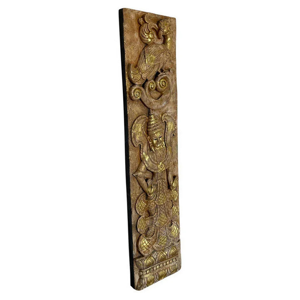 Thai Wooden Carved Panel With Gold Paint - Berbere Imports