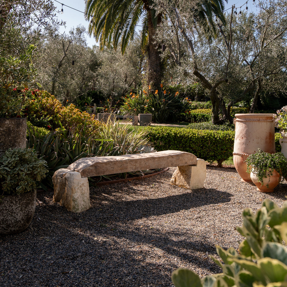 Antique Wood And Stone Bench - Berbere Imports