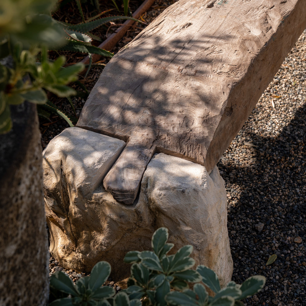 Antique Wood And Stone Bench - Berbere Imports