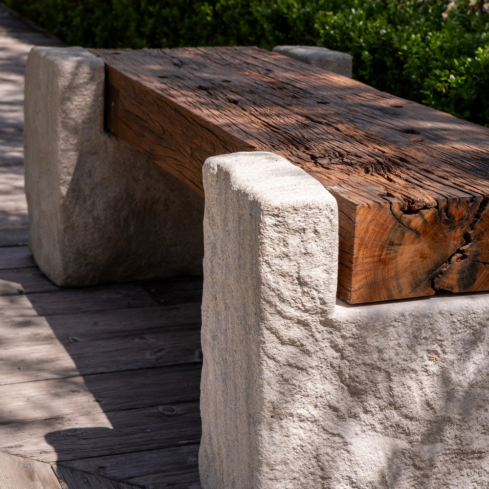 Reclaimed Wood And Stone Bench - Berbere Imports
