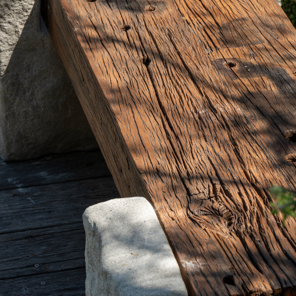 Reclaimed Wood And Stone Bench - Berbere Imports
