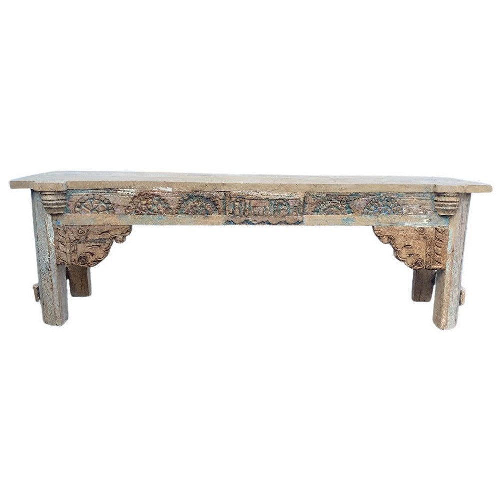 Vintage Carved Reclaimed Wood Bench - Berbere Imports