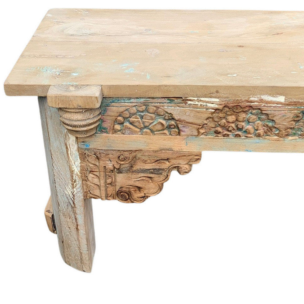 Vintage Carved Reclaimed Wood Bench - Berbere Imports