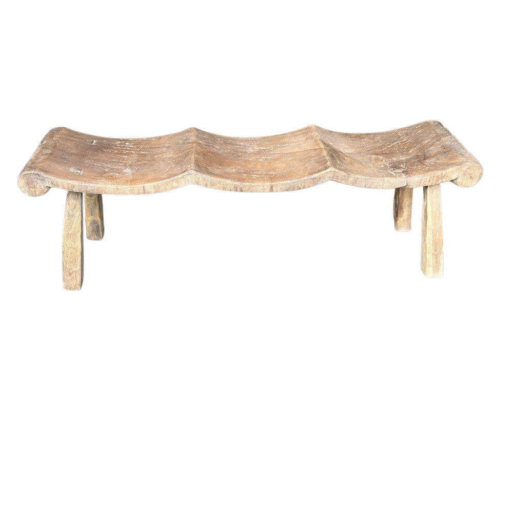 Indonesian Teak Wavy Bench - Berbere Imports