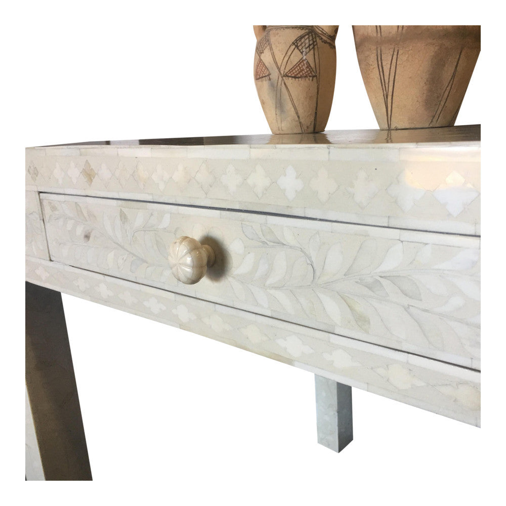 Custom White Bone Inlay Desk - Berbere Imports