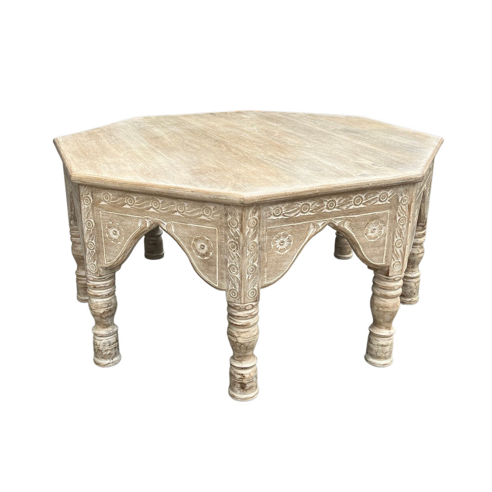 Octagonal Whitewashed Wooden Coffee Table - Berbere Imports