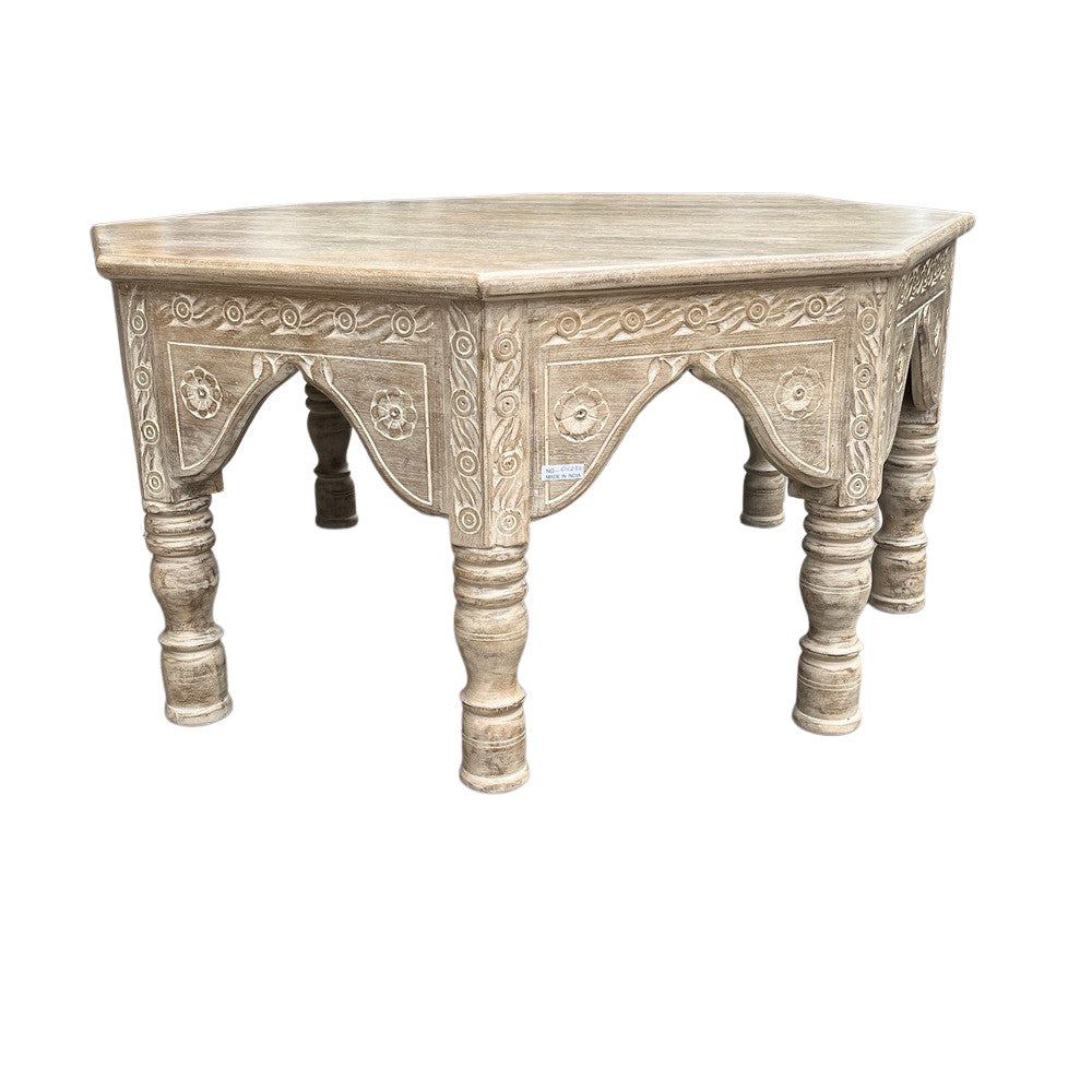 Octagonal Whitewashed Wooden Coffee Table - Berbere Imports