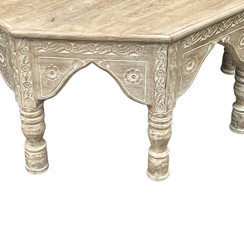 Octagonal Whitewashed Wooden Coffee Table - Berbere Imports