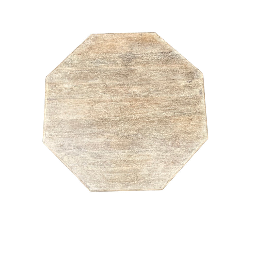 Octagonal Whitewashed Wooden Coffee Table - Berbere Imports