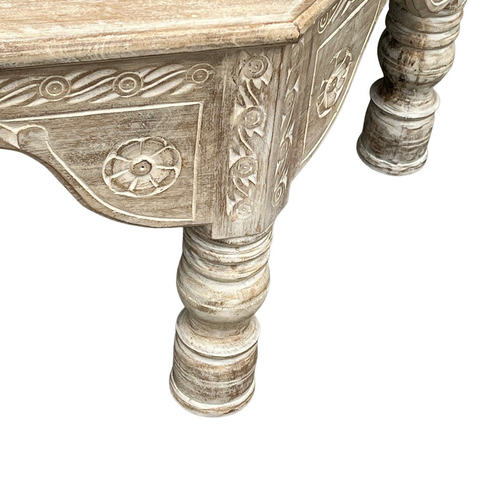 Octagonal Whitewashed Wooden Coffee Table - Berbere Imports