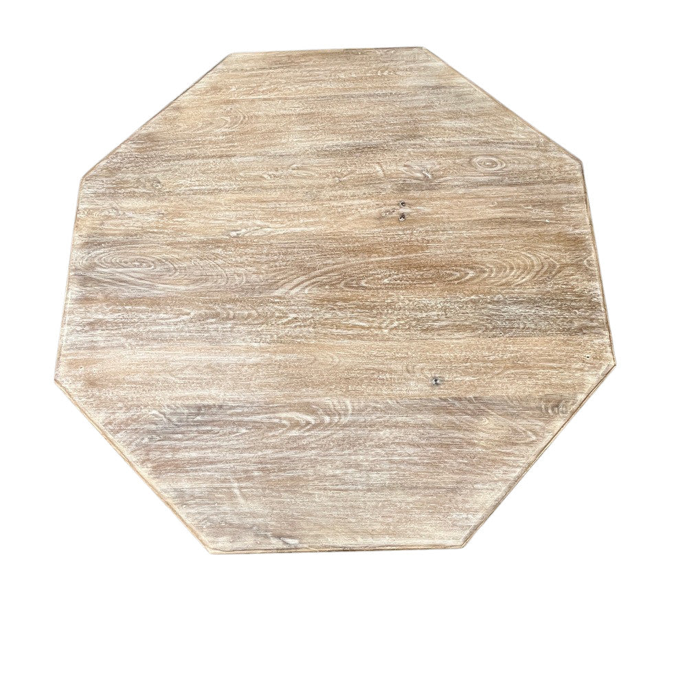 Octagonal Whitewashed Wooden Coffee Table - Berbere Imports