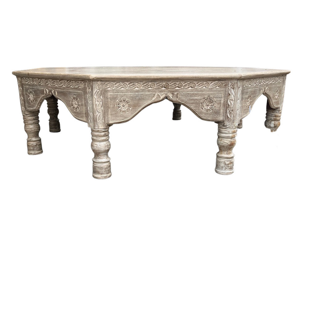 Octagonal Whitewashed Wooden Coffee Table - Berbere Imports