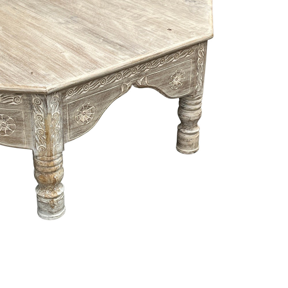 Octagonal Whitewashed Wooden Coffee Table - Berbere Imports