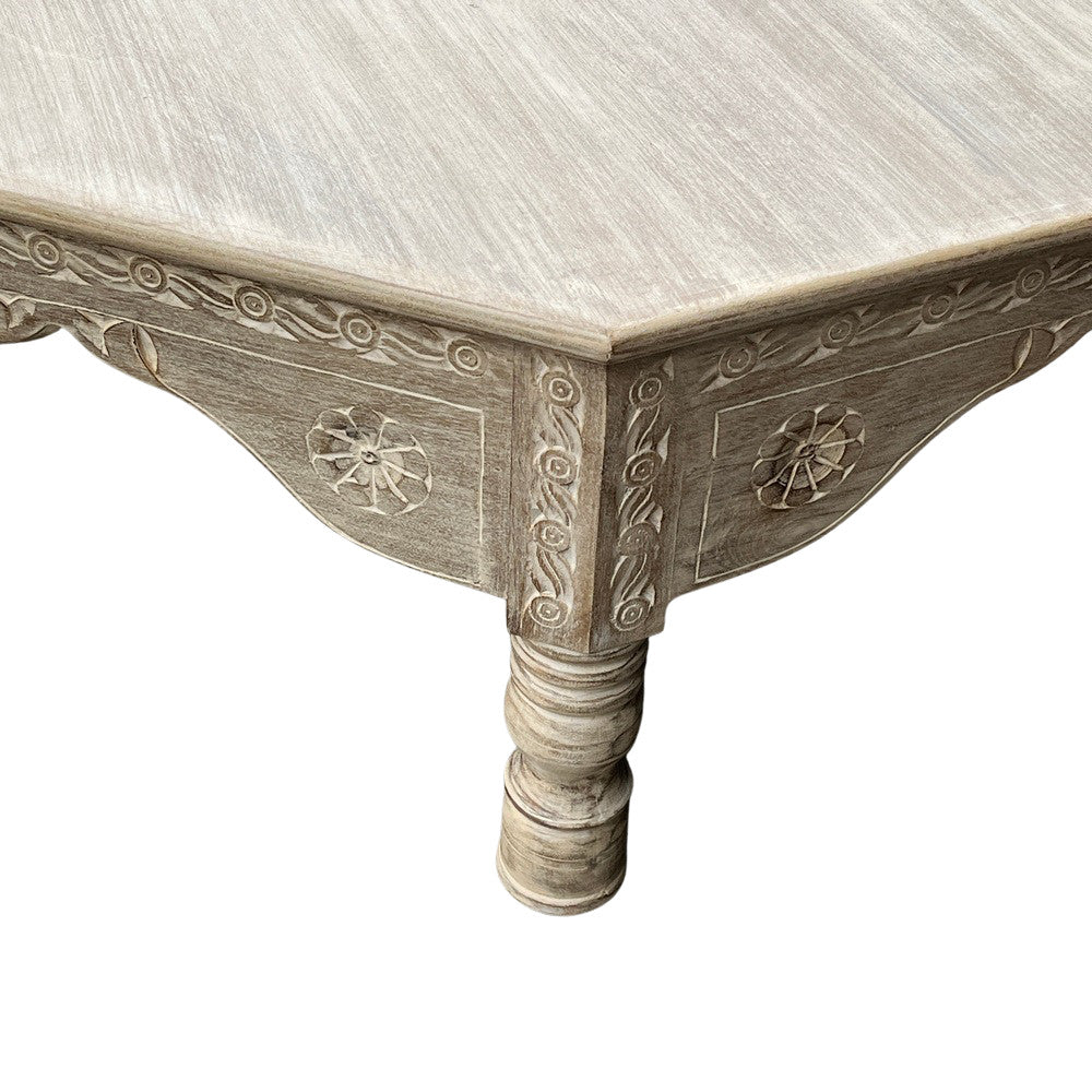 Octagonal Whitewashed Wooden Coffee Table - Berbere Imports