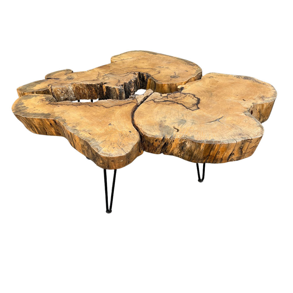 Thai Wooden Coffee Table On Metal Base - Berbere Imports