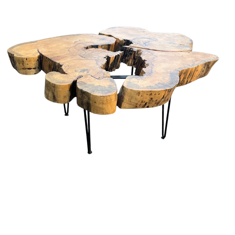 Thai Wooden Coffee Table On Metal Base - Berbere Imports